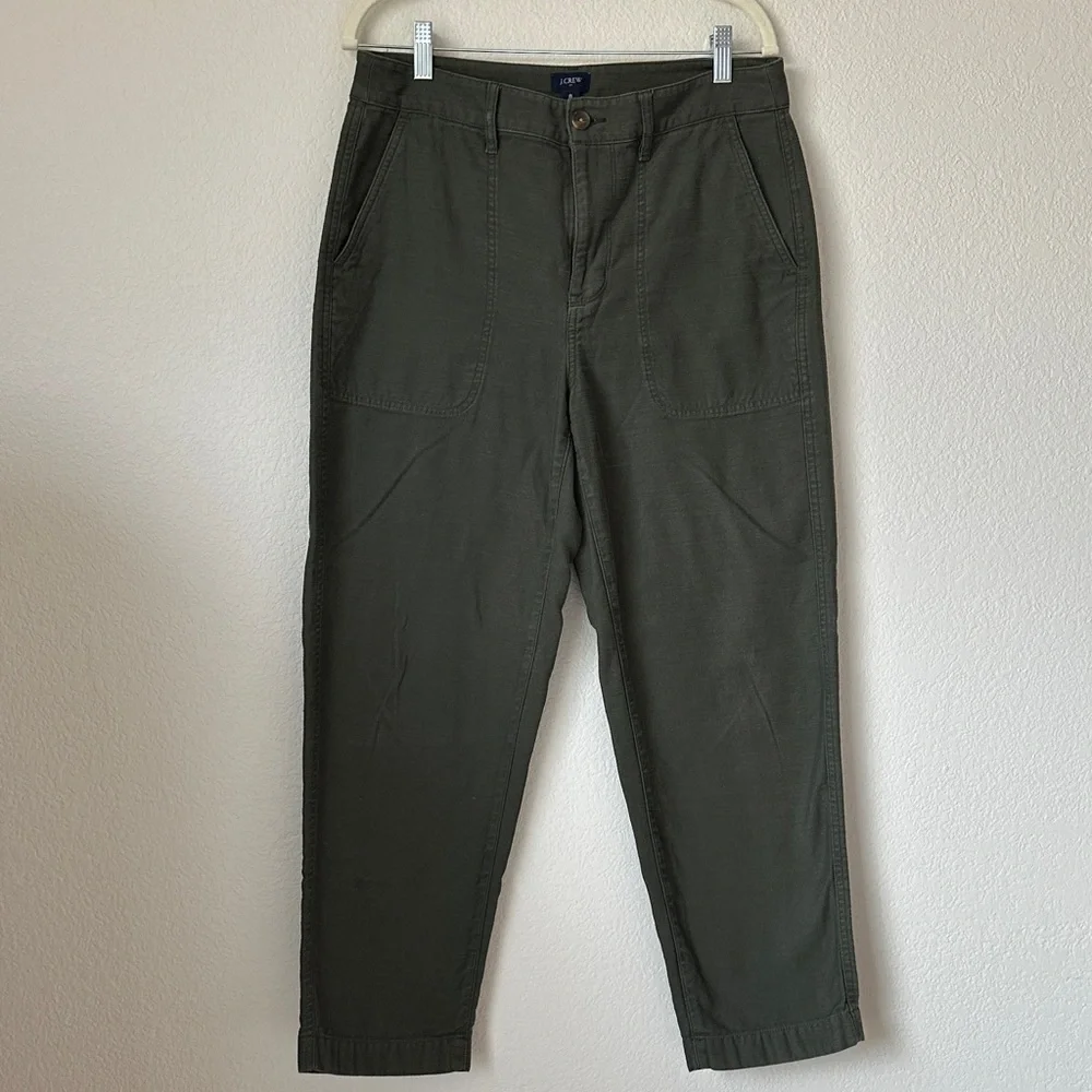 J.Crew Olive Utility Chore Pants Womens Size 8 Cotton Straight Leg